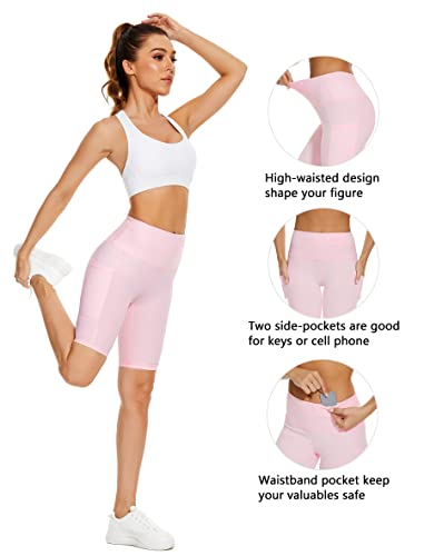 Women's High Waist Yoga Running Workout Athletic Cycling Shorts - Light Pink Medium