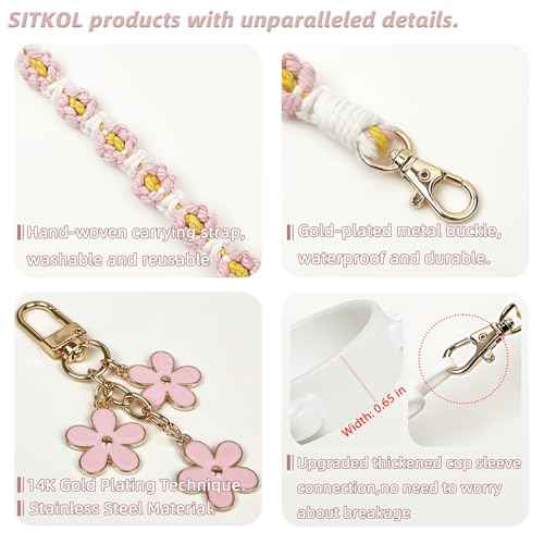Handle Strap and Charm Set for Owala Water Bottle 24 oz, 32 oz, 40 oz, Owala Kids, Owala Coffee Tumbler, Owala FreeSip ? Includes Handle Strap, for Owala Accessories & Stanley Cup Accessories