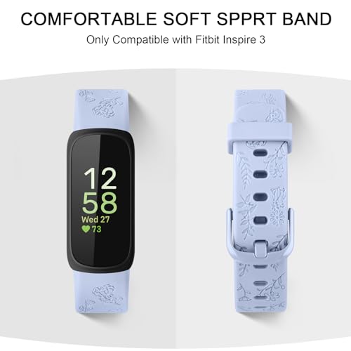 Silicone Floral Engraved Fitbit Inspire 3 Replacement Wristband for Women Men