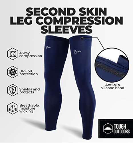 Navy Blue Leg Compression Sleeves for Men & Women - Sun Protection & Recovery