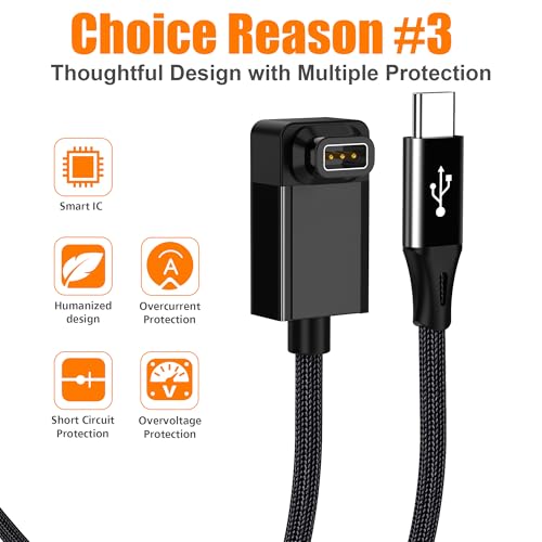 AGVEE 3.3ft USB-C Right Angle Charger Cable for Coros Smartwatch - Black