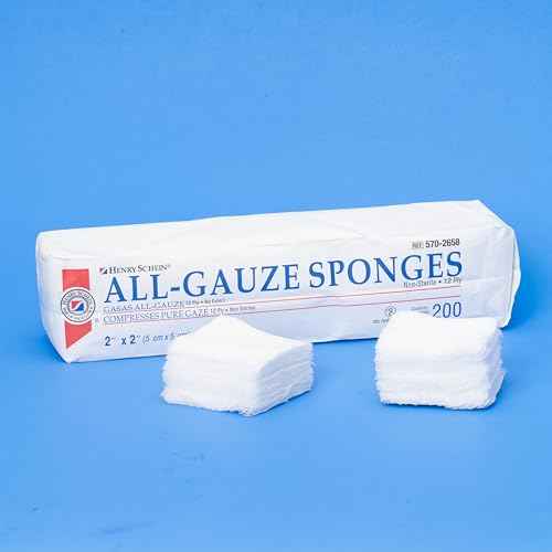 Henry Schein 100% Cotton Woven All-Gauze Sponge 2x2 12 Ply Non-Sterile Square for Wound Dressing Gauze Sponge-Pads for Wound Care & Home First Aid Kits, 200 / Pack
