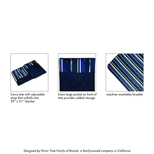 Outdoor Picnic Blanket & Tote - Navy/Lime Stripes, 59x51 Inches