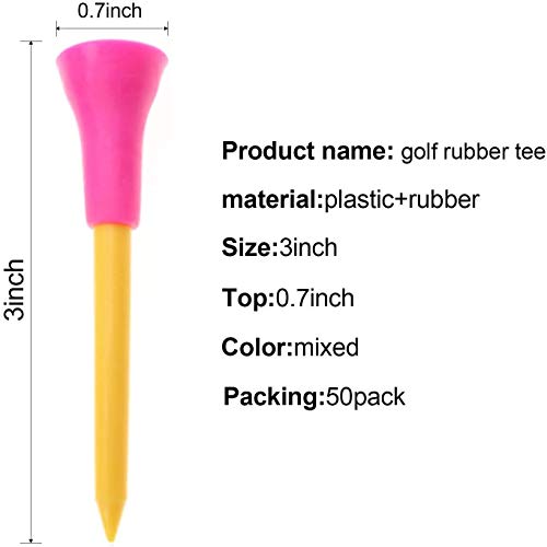 Rubber Cushion Top Plastic Golf Tees 2-3/4 Inch Pack of 50 - Mixed Colors