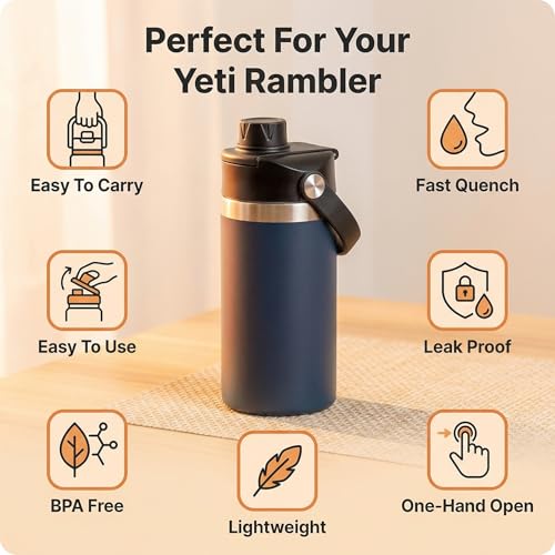 Replacement Water Bottle Lid for YETI Rambler 12oz-64oz with Handle - BPA-Free & Leak-Proof