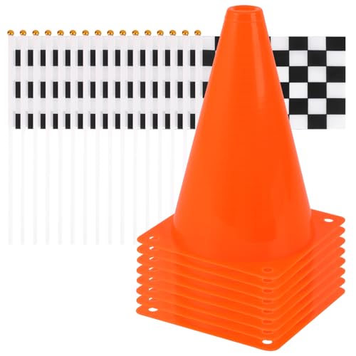24PCS Sports Safety Cones with Checkered Flags for Soccer and Basketball Training