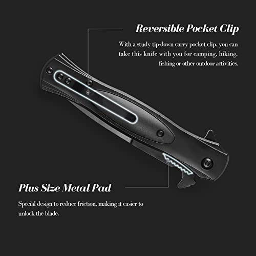 Pocket Knife for Men - EDC Stainless Steel Knife with Clip, Black