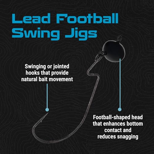 Black 3/4 Oz Football Tackle Swing Jig with Free-Swinging Hook for Bass Fishing