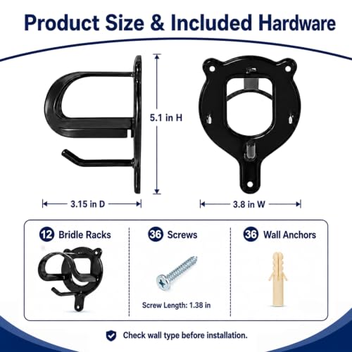 12 Counts Horse Bridle Rack Wall Hooks with Tubes & Screws - Tack Storage