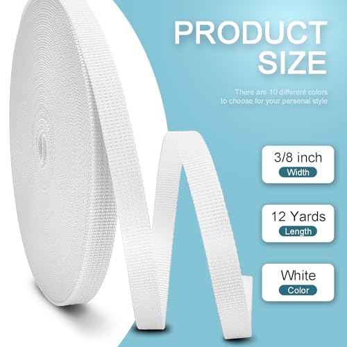 CooBigo Nylon Webbing 3/8 Inch Heavy Duty White Nylon Webbing Straps 3/8" Wide,12 Yard Webbing Strapping for Outdoor Crafting DIY