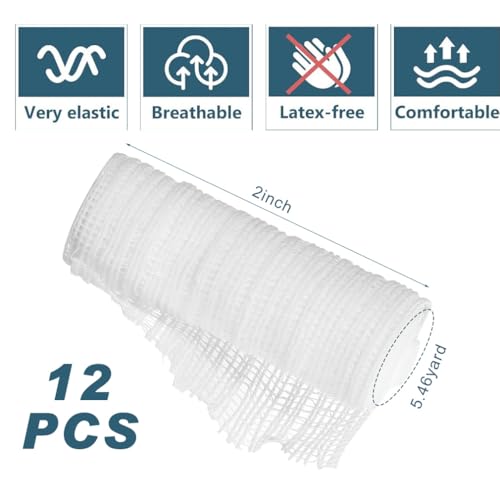 Gauze Bandage Rolls 12PCS Conforming Bandage 5cmX2m Elastic Bandage Wraps Soft Bandages for Wounds Compression Bandages for Finger Ankle Wrist