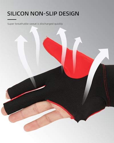 Breathable Billiards Glove for Pool & Snooker - Red Left-Size XL