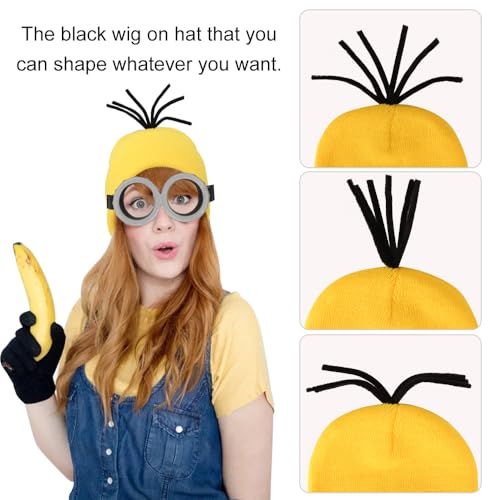 DRESHOW Costume Accessories Set Vintage Goggles Glasses Beanie Knit Hats Black Gloves Halloween Cosplay Set for Women Men