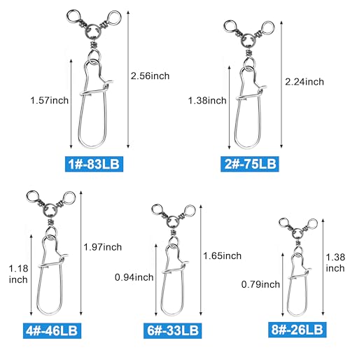 50pcs Stainless Steel 3 Way Swivels Fishing Tackle with Duo Lock Snap - 75lb