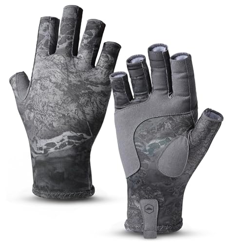 Tough Outdoors UV Fingerless Fishing Gloves Black Large-XLarge - UV Sun Protection, Reinforced Grip for Kayaking & Rowing