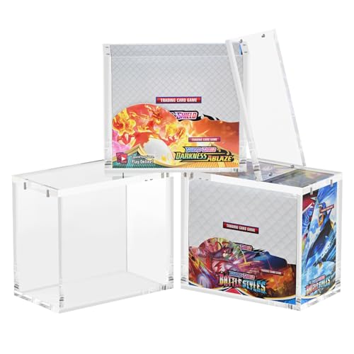 3-Pack Acrylic Booster Box Case with Magnetic Lid - UV & Dustproof, 8mm Thick