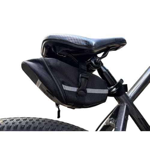 Bike Saddle Bag, Seat Bags, Bicycle Bags Cycling Seat Pack for Mountain Road Bikes, Waterproof Pouch for Phone, Wallet, Keys, Tools, Accessories, Biking Gear, Built-in Keychain (Black)