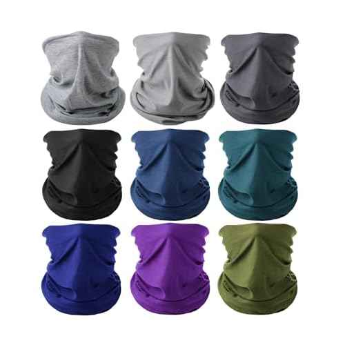 UNCO- Neck Gaiters, 9 Pack, Neck Gaiter, Gators Face Mask, Neck Gator, Head Scarf for Men, Headwraps for Women, Face Cover for Sun Protection, Head Wraps for Men, Bandanas for Women, Bandana