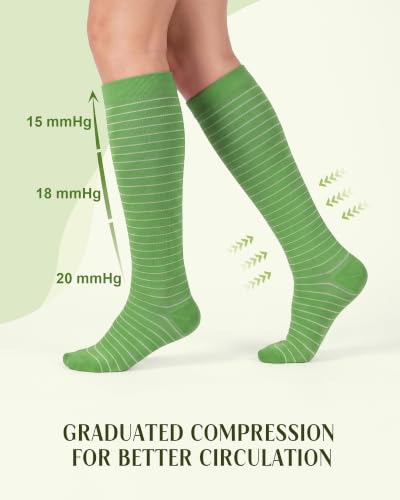 Compression Socks 4 Pairs Knee High 15-20mmHg - Small-Medium Green