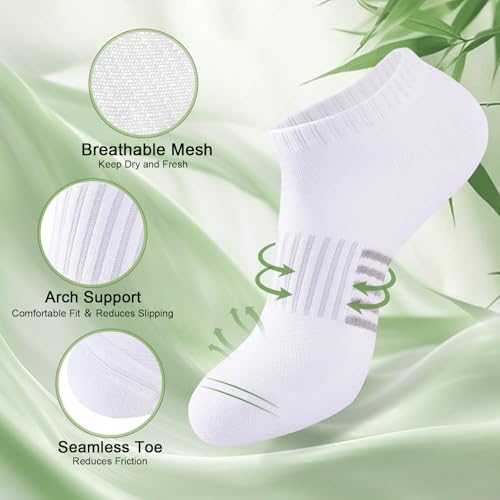 Women’s Ankle Socks 8-11 Pairs Bamboo Viscose Low Cut Socks - White
