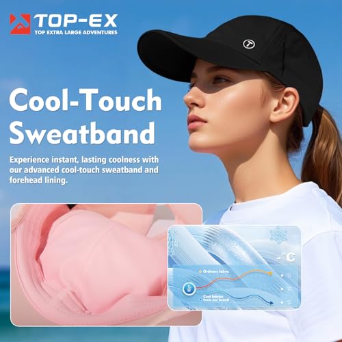 Women's Small-Medium Black UPF 50+ Cooling Ponytail Baseball Cap - Active Sun Hat