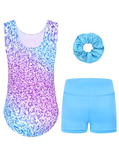 Girls Gymnastics Leotard and Shorts Set with Sleeveless Outfit and Bright Prints