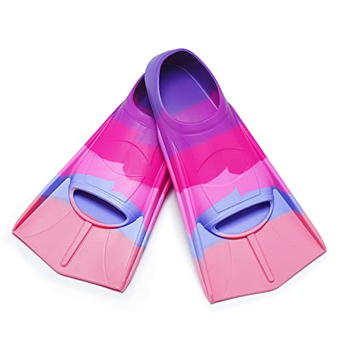 Kids Short Swim Fins for Lap Training - Rainbow-B / M US 4-5.5 / Women 5-7