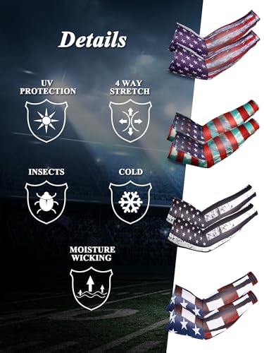 Medium Arm Sleeves for Men Women UV Sun Protection 8 Pairs - Patriotic Style