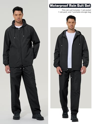 Mens Waterproof Rain Suit with Rain Pants - Small, Black