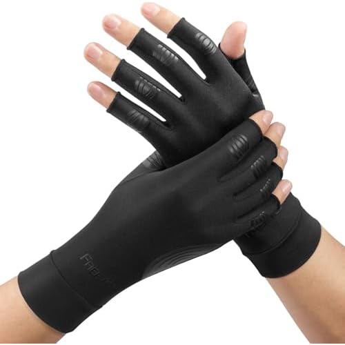 FREETOO Copper Arthritis Gloves for Pain Relief, Strengthen Compression Gloves to Alleviate Hand Pains,Swelling, Fingerless Computer Typing Gloves for Rheumatoid, Tendonitis Women/Men S-Size