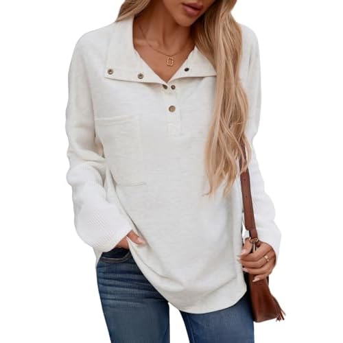 SHEWIN Fall Womens Oversized Sweatshirt Button Up Comfy Pullover Sweatshirt