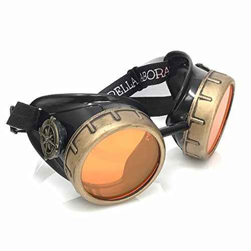 UMBRELLALABORATORY Steampunk Victorian Style Goggles with Compass Design, Colored Lenses & Ocular Loupe