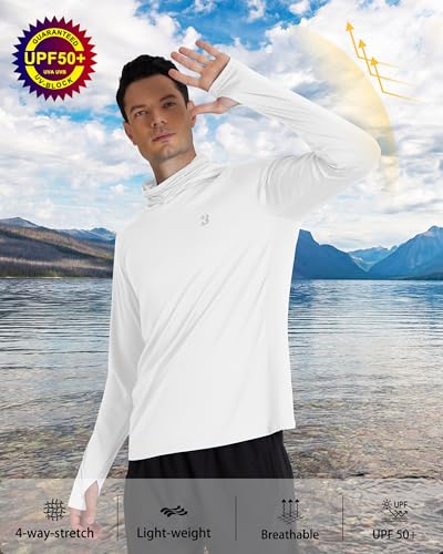 Roadbox Men's UPF 50+ Long Sleeve Sun Protection Hoodie - Large White