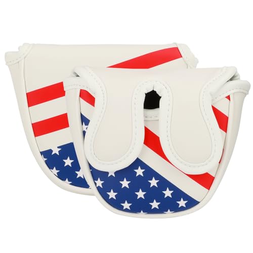 Center Shafted Mallet Putter Cover with USA Flag Design - Waterproof PU Leather Golf Head Cover for Men Women