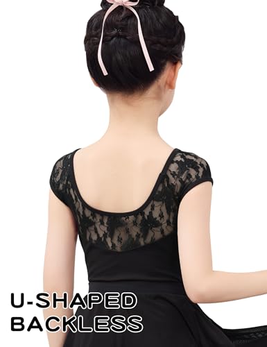 Girls Ballet Leotard with Lace Cap Sleeve for 10-11 Years - Black