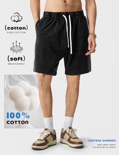 Gihuo Mens Sweat Shorts Cotton Athletic Shorts Vintage Acid Wash Drawstring XXL Blacklight Grey Khaki
