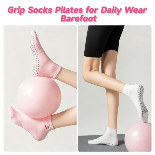 Cotton Grip Socks for Pilates Yoga Women - 4/6 Pair Cute Athletic Socks