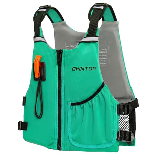 Green Youth Swim Vest for Kids - Adjustable Neoprene Water Safety Gear for 50-90 lbs