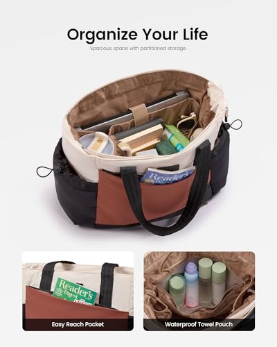 Travel Tote Bag for Women with 17.3 Inch Laptop - Black-White-Brown