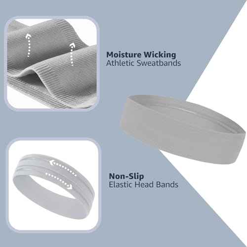 Athletic Sweat Headbands for Women, Moisture Wicking Sweatbands for Men Non-Slip Elastic Sports Hair Bands for Running, Workout, Yoga, Basketball, Tennis, Exercise