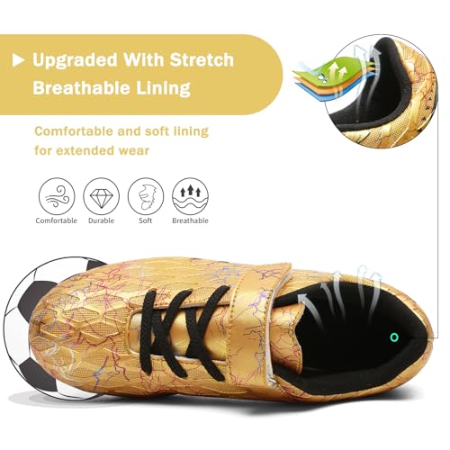 Hanani Boys Girls Soccer Cleats for Kids Football Shoes - 11 Little Kid / Gold