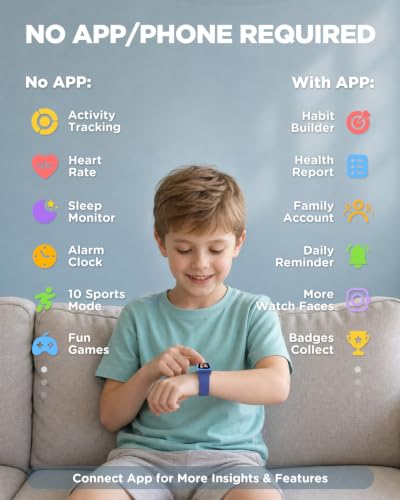 BIGGERFIVE Vigor 3 Kids Fitness Tracker with AMOLED Screen, Blue, Age 5-15