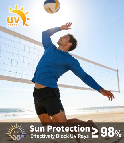Men's Long Sleeve Shirts UPF 50+ Moisture-Wicking Activewear Pack Large - Sky Blue, Light Grey, Dark Blue, Black, Dark Grey