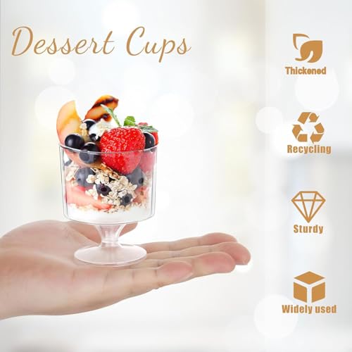 Mini Plastic Dessert Cups with Spoons 5 OZ Goblet Set - 120 Pack