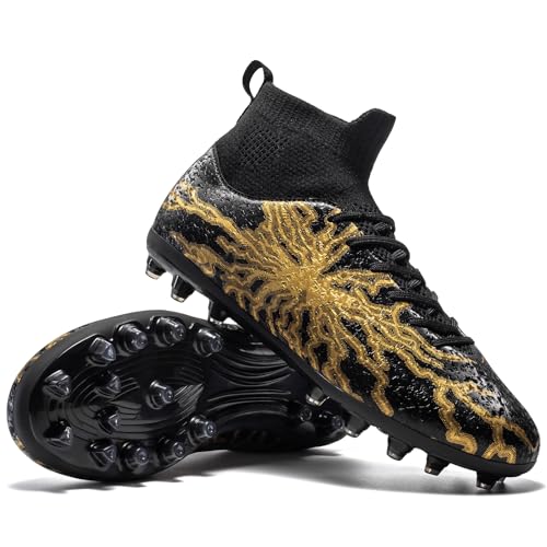 Kids Soccer Cleats Boys Girls Turf Training Football Shoes - 3 Big Kid Black