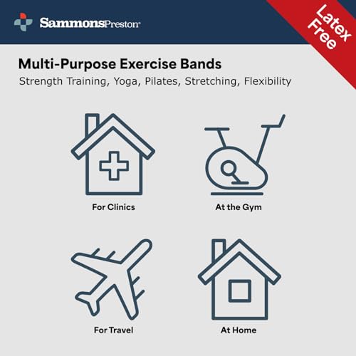 Sammons Preston Resistance Bands for Working Out, Non-Latex Exercise Bands, Resistance Bands for Physical Therapy, Improve Strength & Flexibility, Stretch & Tone Major Muscles, 5pk
