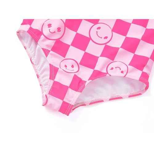 Girls One Piece Swimsuit - Adjustable Strap, Checked Face & Mermaid Print Toddler Ruffle Bathing Suit Size 2T-10