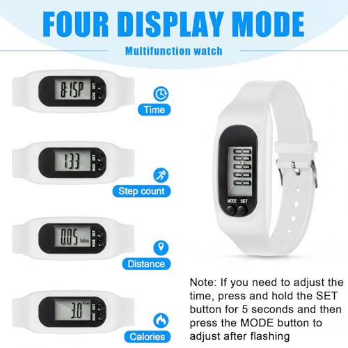 Kenning 3-Pack Walking Pedometer Watch Bracelets with Color Variations - Black, Red, White