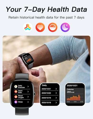 Cloudpoem Black Fitness Tracker Watch - No Bluetooth or Phone Needed, 1.8" Screen