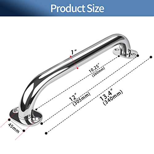 Heavy Duty Stainless Steel Boat Handrail 12 Inch Polished Marine Grab Handle - 2 Pack
